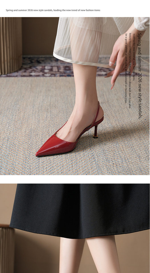 Sandal nữ bít mũi mũi nhọn gót mảnh quai ngang phong cách công sở, gót 6–8 cm — Màu be, Màu đỏ rượu, Vân ngựa vằn, màu đen chi tiết 10
