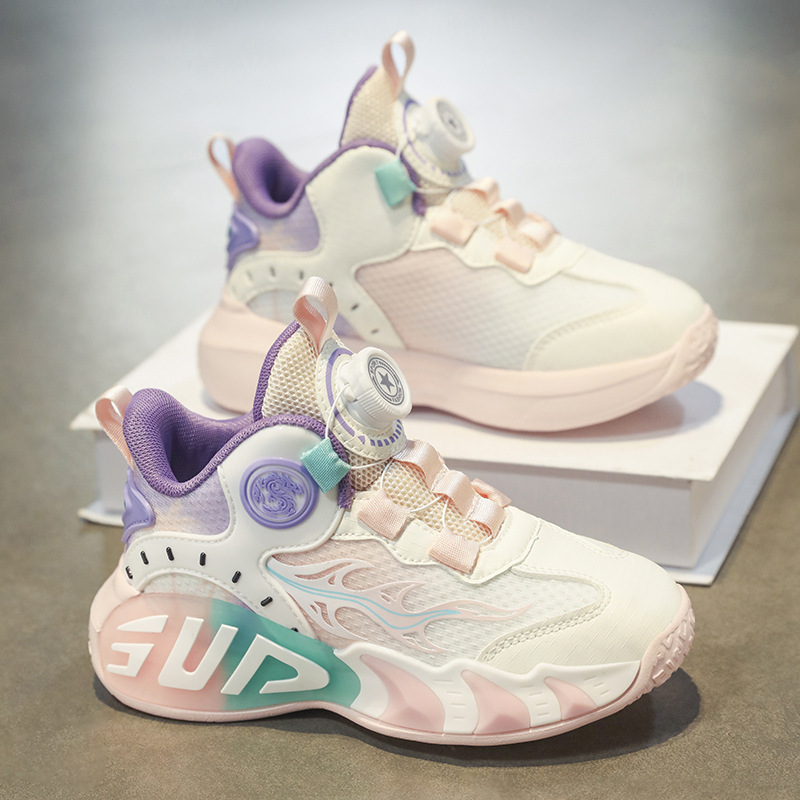 Zapatos para niños, zapatos de baloncesto, 2025 nuevos zapatos deportivos con botones, malla de primavera y verano, zapatos para correr para niños y niñas, niños de mediana edad