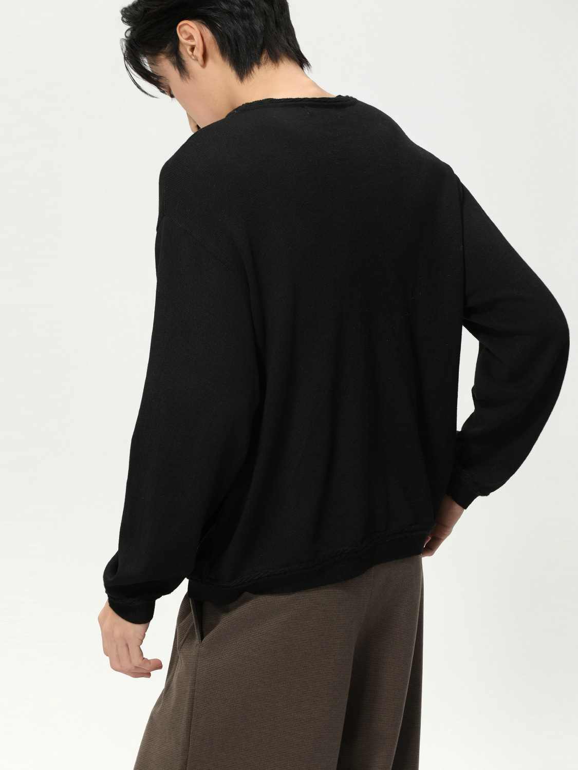 MTLCLOTHES Hombres| Coreano simple color sólido cuello redondo jersey de punto suelto suéter de moda casual