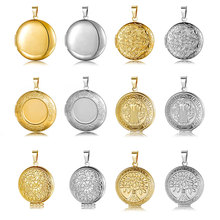 316L镜面不锈钢抛光等离子圆形DIY情侣相盒吊坠18K真金电镀项链