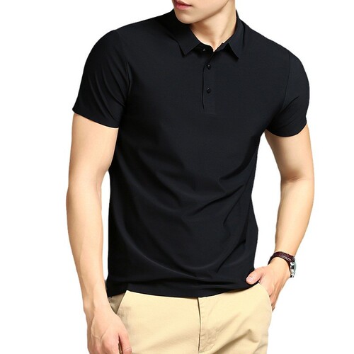 Summer new style ice silk short-sleeved polo shirt men's brocade ammonia traceless elastic solid color thin collar T-shirt men