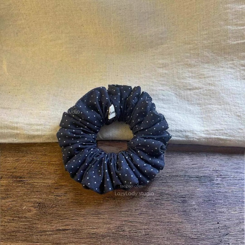 法式细款波点印花小肠圈气质扎发百搭褶皱花苞发圈马尾橡皮筋头绳|undefined