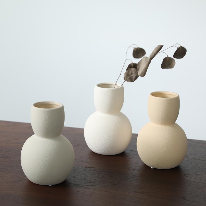 Vaso de cerámica gruesa de la sala de estar retrógrado gris blanco flor seca flor de gran tamaño de estómago floral decoración suave ornamentos