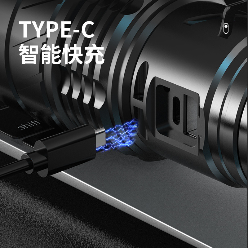 Linterna tipo C de luz fuerte, láser blanco, cañón penetrante de emergencia al aire libre, zoom telescópico, linterna de aleación de aluminio de largo alcance