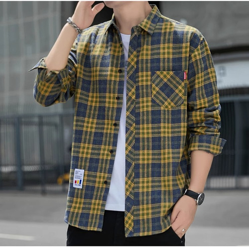 春秋季新款情侣宽松撞色复古衬衫宽松休闲阔版男女同款衬衣格子衫