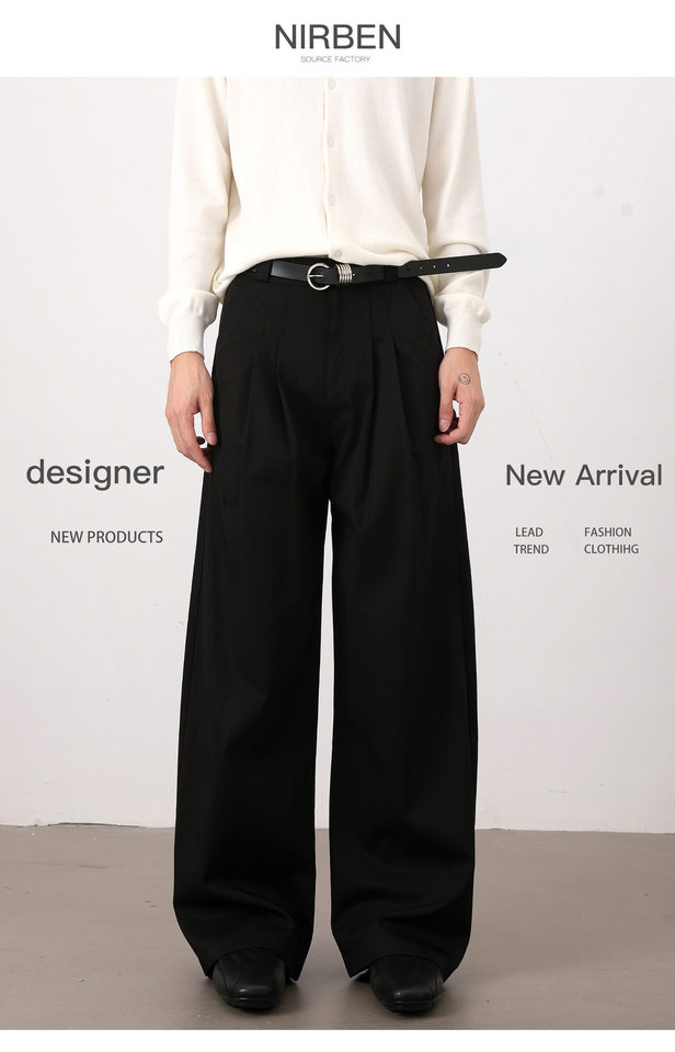 Quần tây nam dáng chữ A xếp ly đôi form rộng rủ, phong cách công sở casual — Màu kaki, Màu trắng, màu đen chi tiết 3