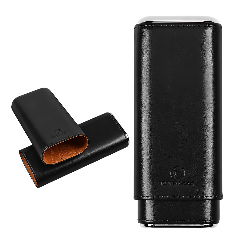 Estuche de cuero para cigarros HANNICOOK portátil, para 3 cigarros, forrado de cedro, estuche humidificador sellado
