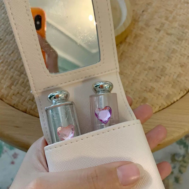 Pequeño oso lápiz labial bolsa con espejo MINI BOLSA chica portátil de viaje maquillaje bolsa de almacenamiento cubierta protectora