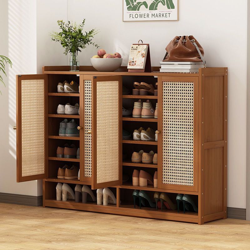 Plastic Rattan Door Fully Enclosed Breathable Bamboo Shoe Cabinet Large Capacity Multi-Layer Waterproof and Mildew-Proof Storage Cabinet Floor-Standing Storage Cabinet