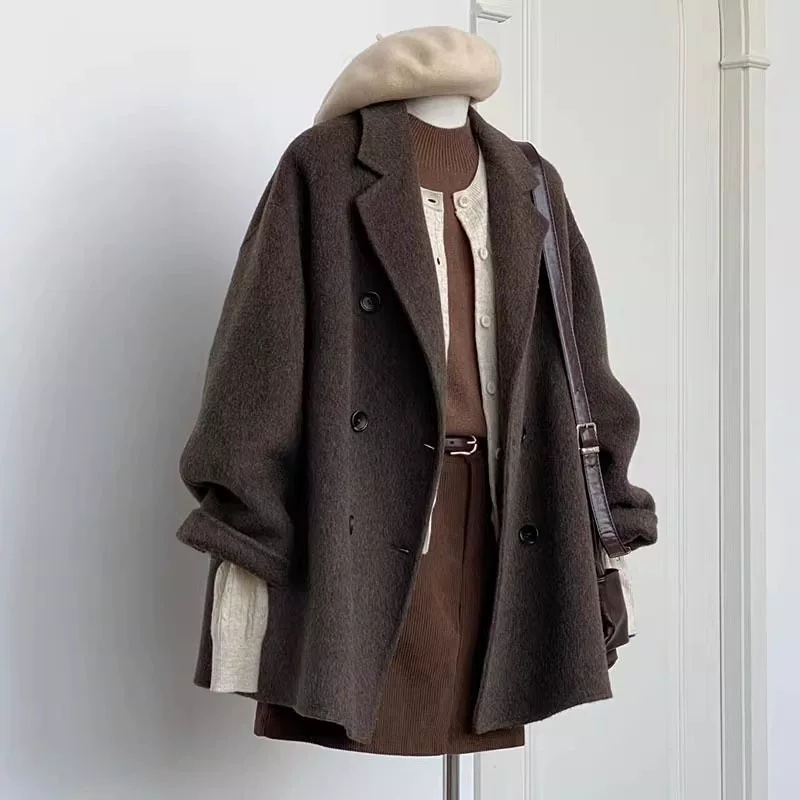 Короткий костюм, полушерстяное демисезонное пальто, куртка, для подростков, стиль высокого качества