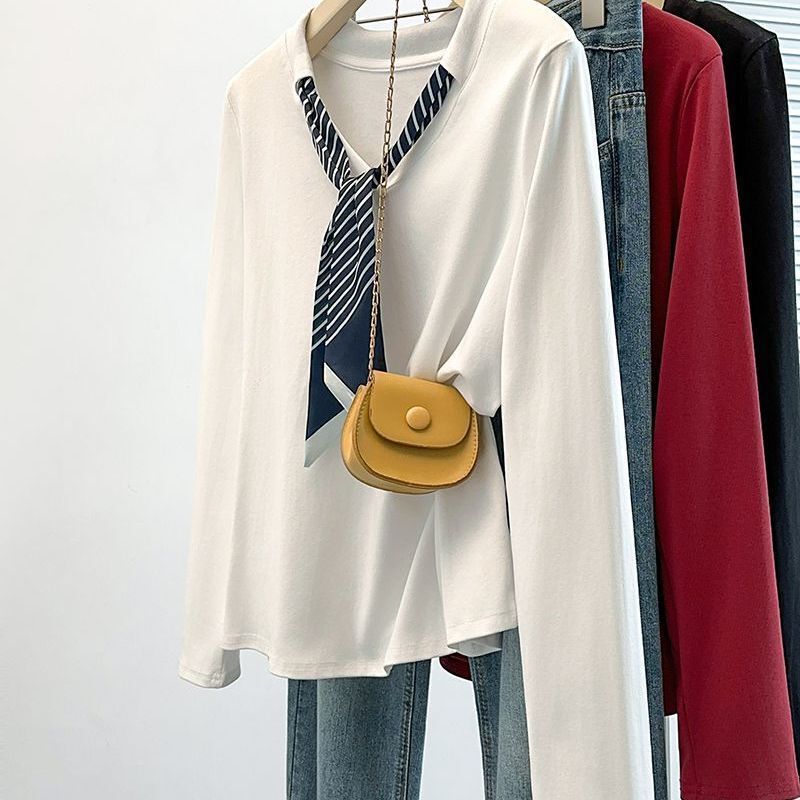 Plus-Size Stylish Tie-Neck Long-Sleeve T-Shirt for Women, New Spring and Autumn Style, Loose Fit, Slimming, Fashionable, Versatile Top Plus-Size Stylish Tie-Neck Long-Sleeve T-Shirt for Women, New Spring and Autumn Style, Loose Fit, Slimming, Fashionable, Versatile Top