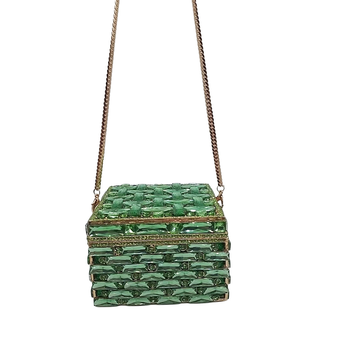 Túi clutch nữ đính kim cương dáng hộp vuông nhỏ dự tiệc — Nền vàng kim cương trắng, Vàng AB, Bạc AB, Màu bạc chi tiết 4