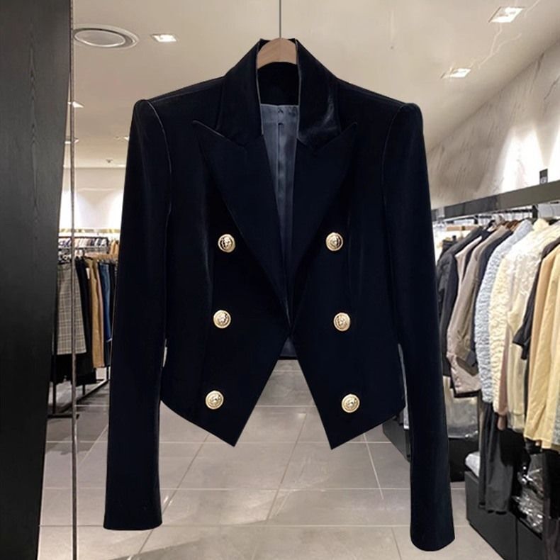Spring and Autumn New Style Gold Velvet Double-Breasted Slim Fit Versatile Fashion Short Blazer for Women Spring and Autumn New Style Gold Velvet Double-Breasted Slim Fit Versatile Fashion Short Blazer for Women