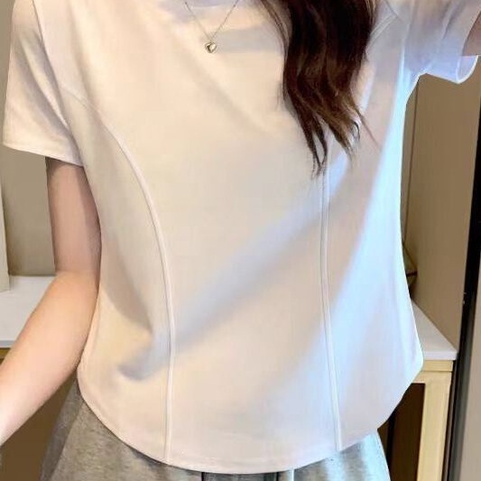 Irregular Design Round Neck Short-Sleeved T-Shirt for Women, New Summer Style, Loose Curved Hem, Slimming Short Top, Trendy