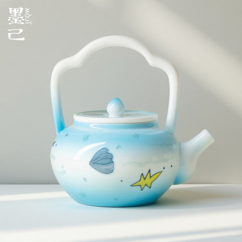 Hand-Painted Cute and Fun Underwater World Shell Starfish Jellyfish Ceramic Teapot Kung Fu Tea Set Teapot