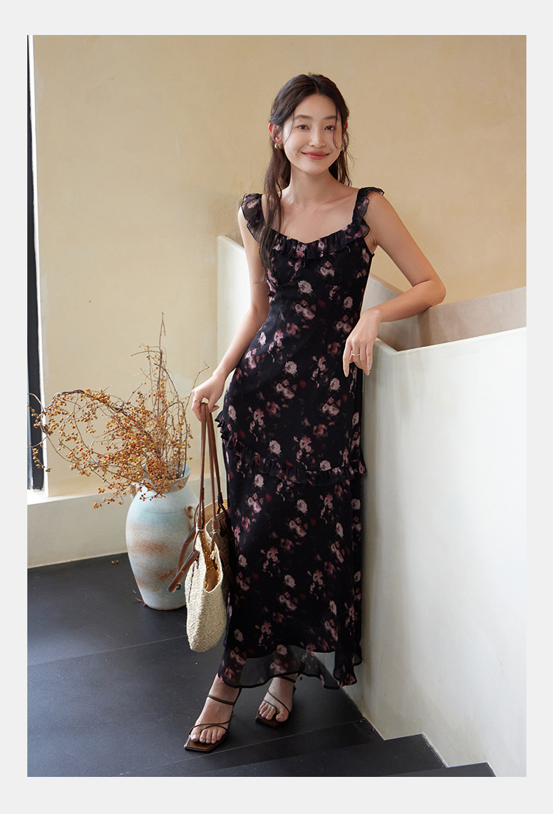 起范 广州十三行碎花连衣裙女夏季女装高级感木耳边吊带裙82571 pic 8