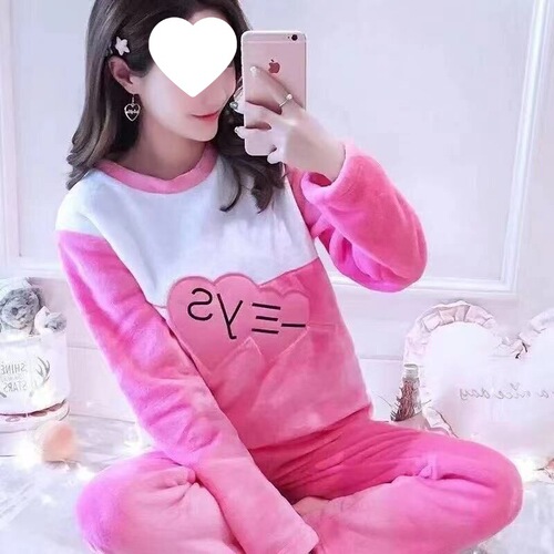 Winter Flannel Pajamas for Women, Thick Autumn Long-Sleeve Coral Fleece Hooded Student Pajama Set, Warm Home Clothes