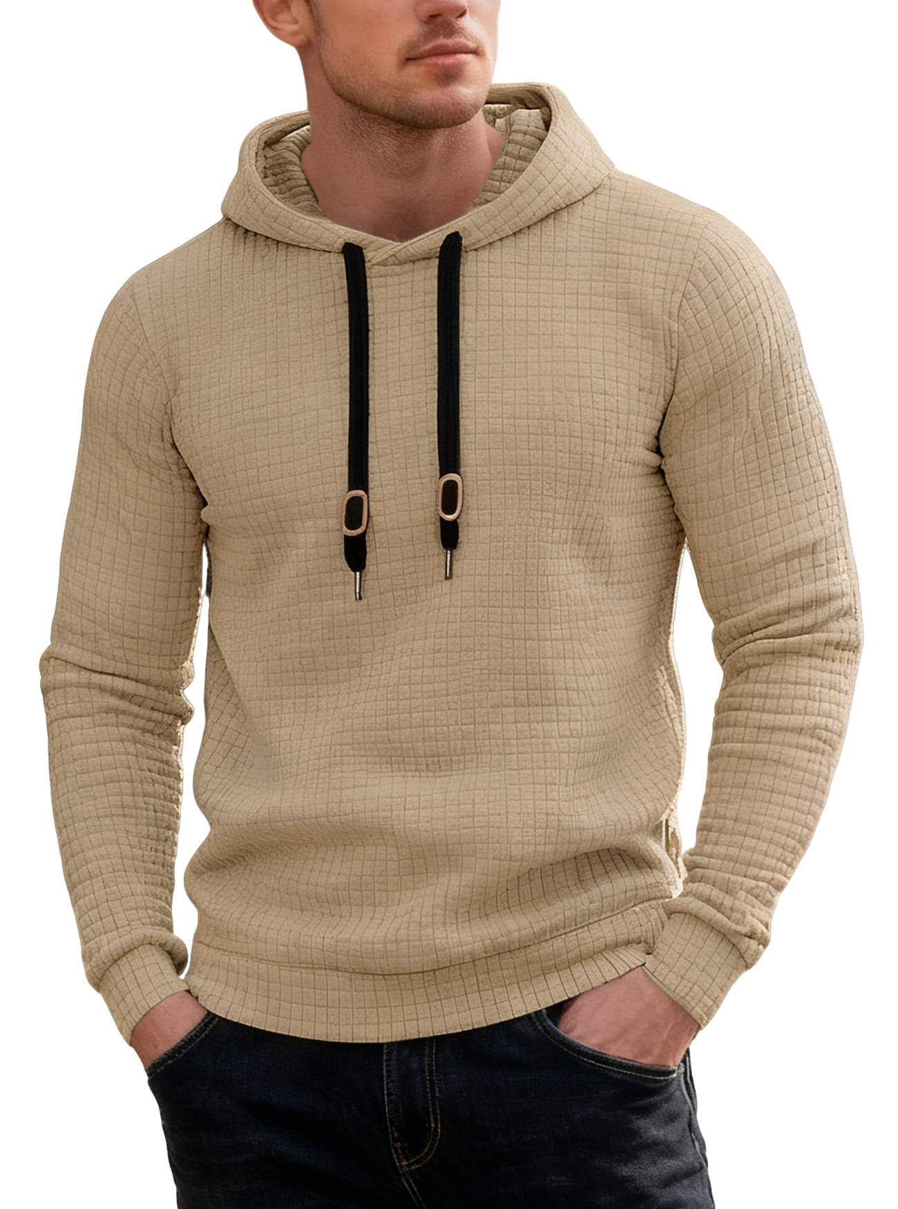 Transfronterizo tamaño europeo Amazon primavera y otoño casual sombrero de manga larga con cuerda de sombrero pegada Jacquard pequeño cuadrado chaqueta de hombre