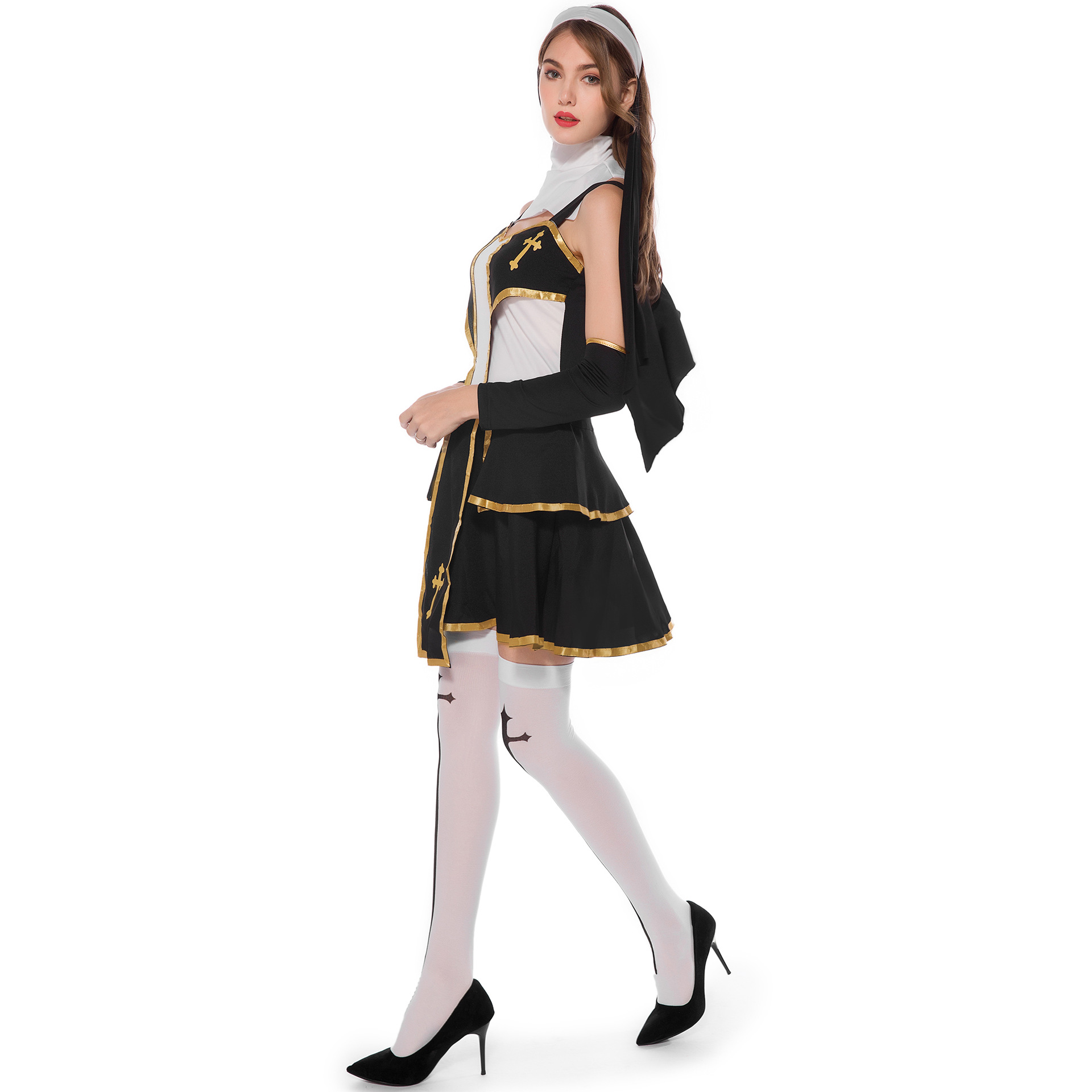 M-XL男女情侣长袍 牧师服 神父化妆舞会女服饰 万圣节服装 修女服-阿里巴巴
