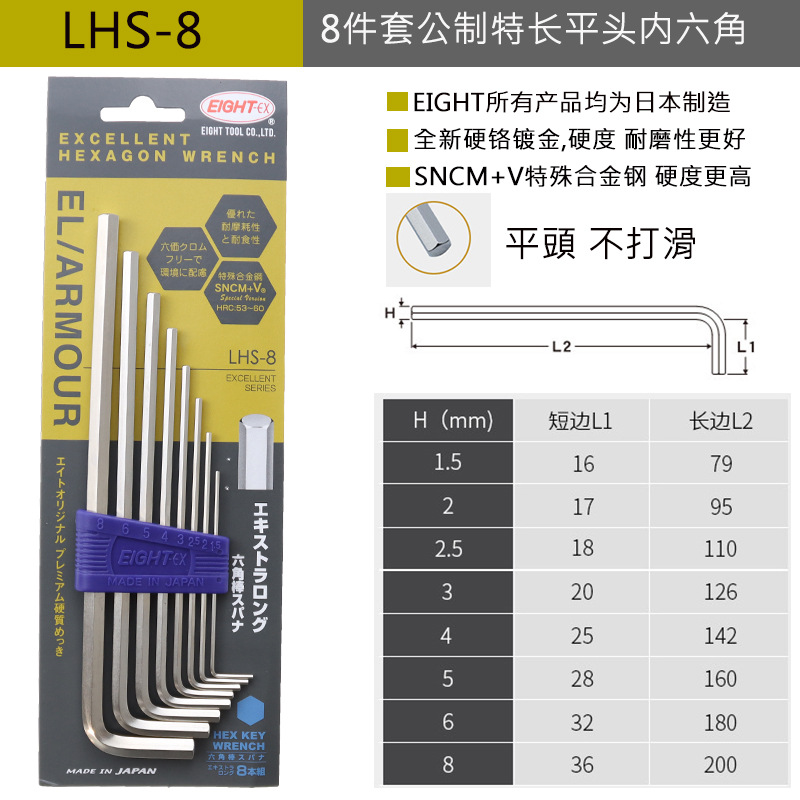 Набор шестигранников Baileys LHS-8 плоский 1.5-8мм