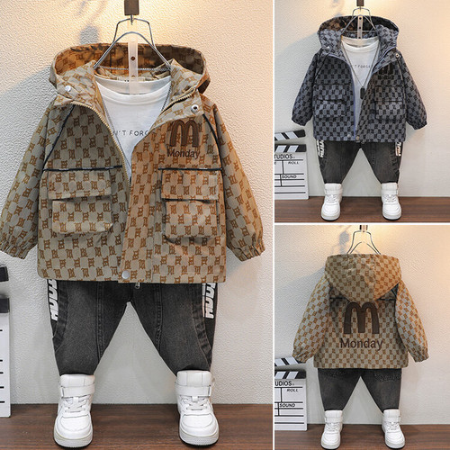 Boys' M-shaped jacket  spring and autumn new style children's trendy and cool hooded windbreaker, handsome and popular outerwear for children and middle-aged children