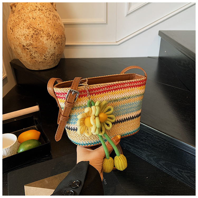 Fashionable small bag for women: New Summer 2025 colorful woven bucket bag, crossbody bag, vacation small single-shoulder bag undefined