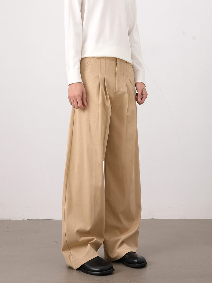 Quần tây nam dáng chữ A xếp ly đôi form rộng rủ, phong cách công sở casual — Màu kaki, Màu trắng, màu đen