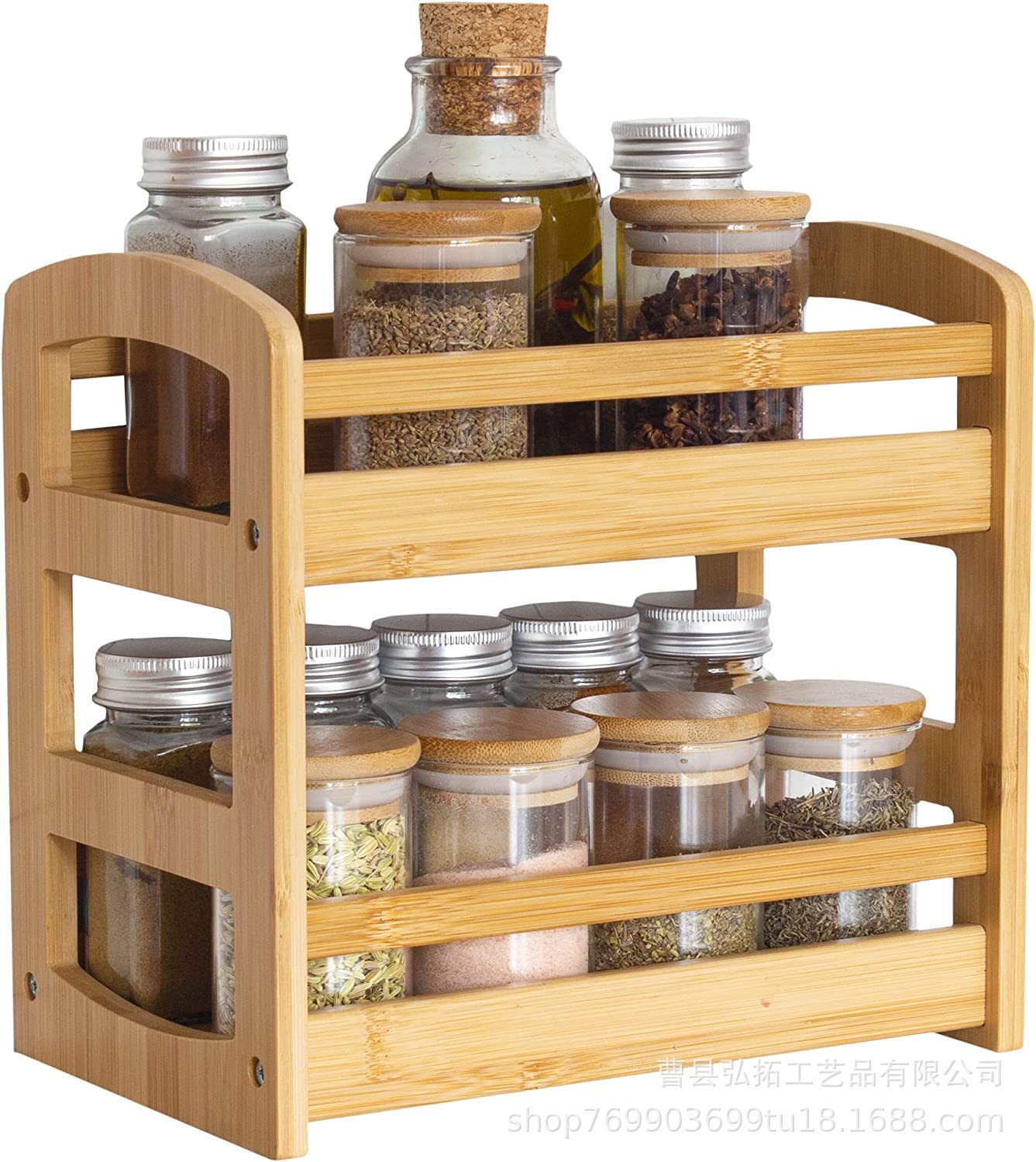 Wooden kitchen seasoning bottle storage rack table wooden home simple and multi -purpose display rack debris finishing wooden frame