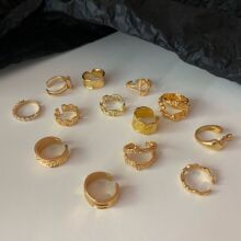 时尚潮流百搭款金色戒指气质欧美风开口可调节INS冷淡风饰品配饰