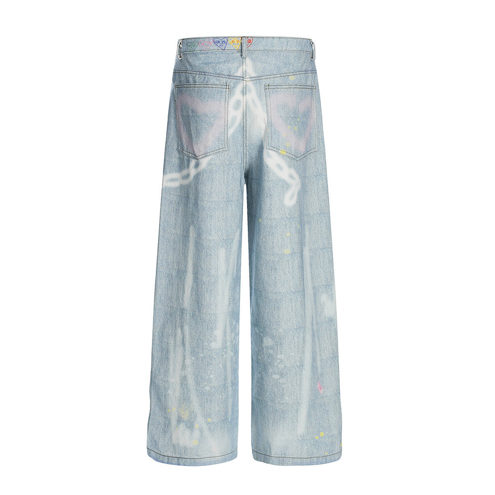 Men's Tie-Dye Gradient Jeans - High Street Vibe, Loose Fit, Wide Leg, Straight Cut, Distressed Wash, Casual Streetwear For Men ( Blue, S-XL)_mkmklike.com