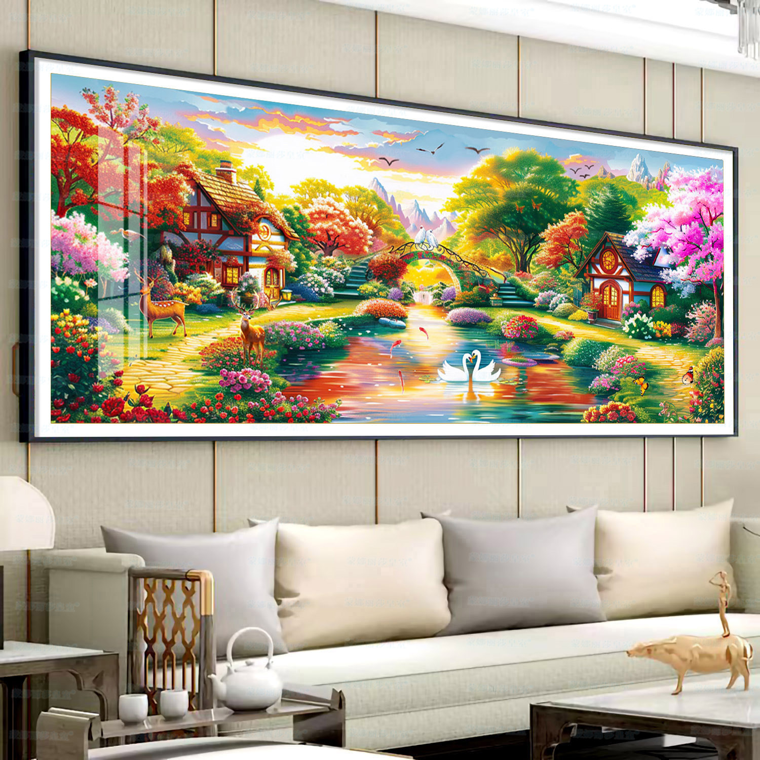 [Algodón importado] Mona Lisa Real Jardín de bordado cruzado Cottage Floral Paisaje Sala de estar gran bordado a mano image 3