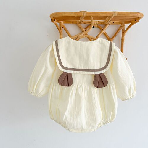 Baby clothes for Korean version of Instagram, autumn infant bear embroidered diaper cover crawling suit with small ears turnover collar triangle halter dress