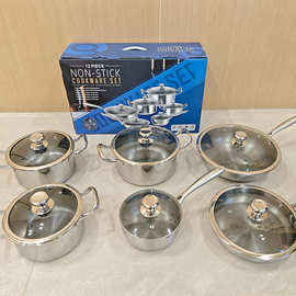 跨境不锈钢套锅全屏蜂窝底无涂层不粘锅热销非洲Cookware Set