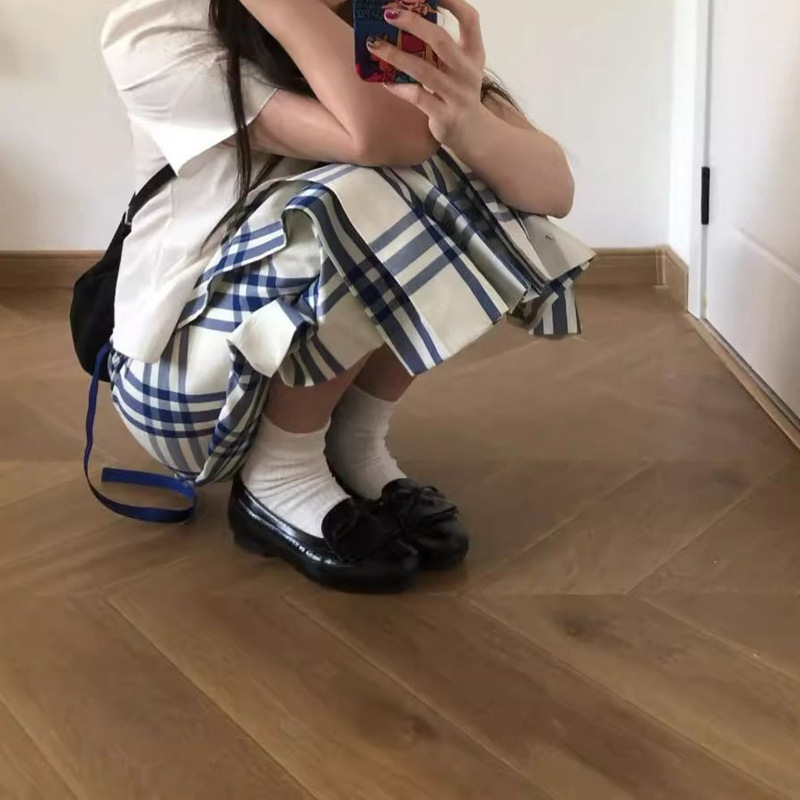 大蓝格一片式百褶可调节半身裙女2025夏季新款百搭时尚高品质中裙|undefined