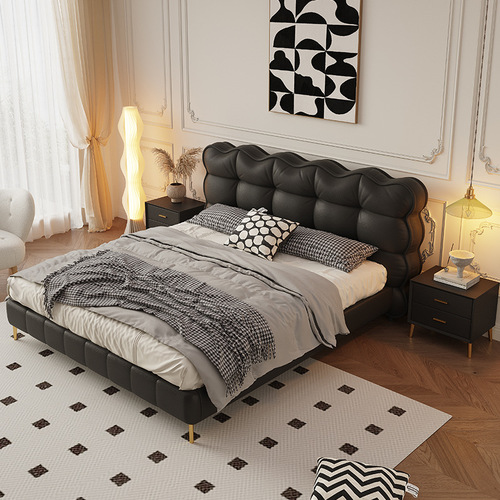 Italian light luxury leather cloud bed modern simple bed master bedroom wedding bed internet celebrity puff single and double high box storage bed