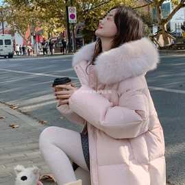 白鸭绒狐狸毛领中长款宽松今年流行羽绒服女士加厚外套2025冬季新