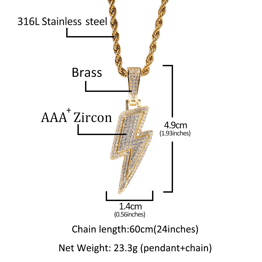 Hip-hop Lightning Stainless Steel Inlaid Zircon Pendant Necklace display picture 1