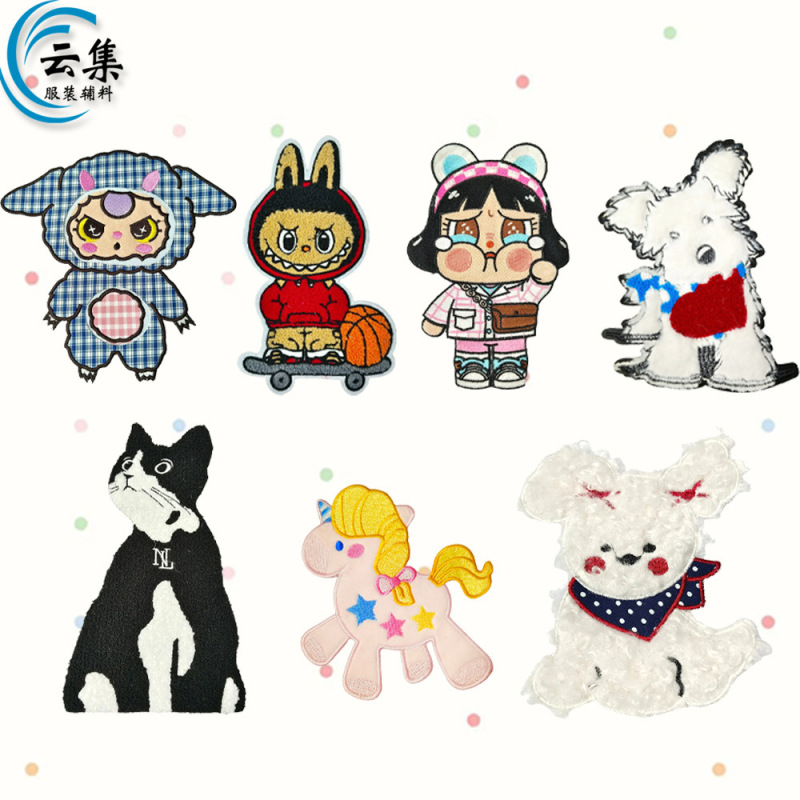 Cross-Border Wholesale New Embroidered Cat Pony Cartoon Cloth Stickers Clothing Accessories Box Decoration Shoe and Hat Accessories DIY