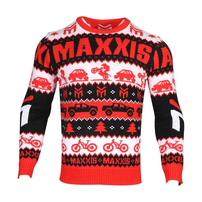 Turtleneck Crewneck Contrast Color Christmas Turtleneck Ugly Sweater Men's Autumn and Winter European and American Casual Letter Double-Layer Jacquard Sweater