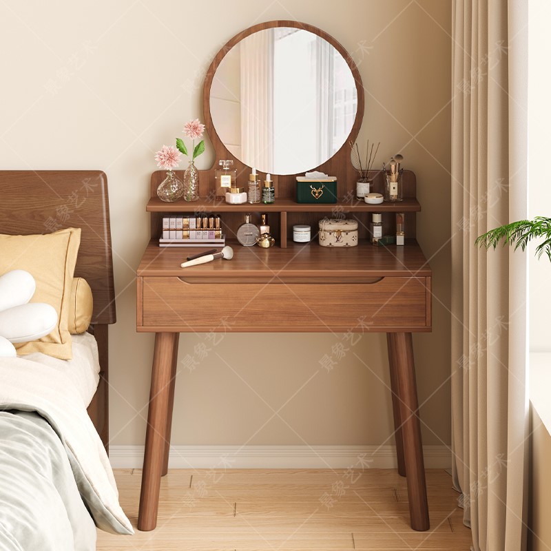 Comodador nuevo estilo chino pequeño dormitorio principal con espejo de maquillaje de almacenamiento de maquillaje de escritorio de maquillaje integrado