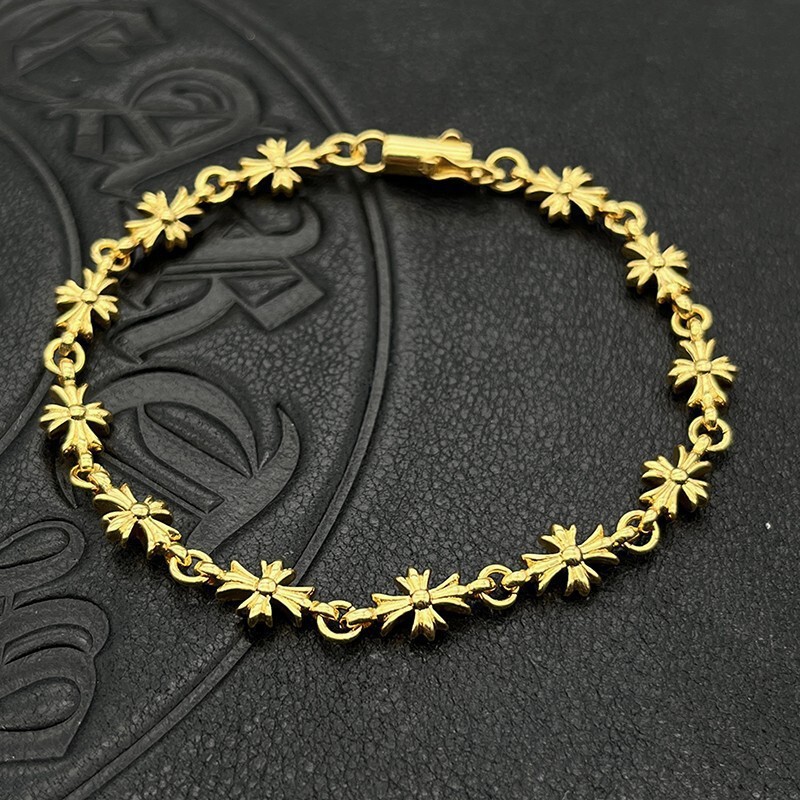 Trendy Jewelry Bracelet with Fine Cross Flower Design, No Diamonds, Unisex, Thai Silver Plated with 22K Gold, European and American Style, Cross-Border Ins