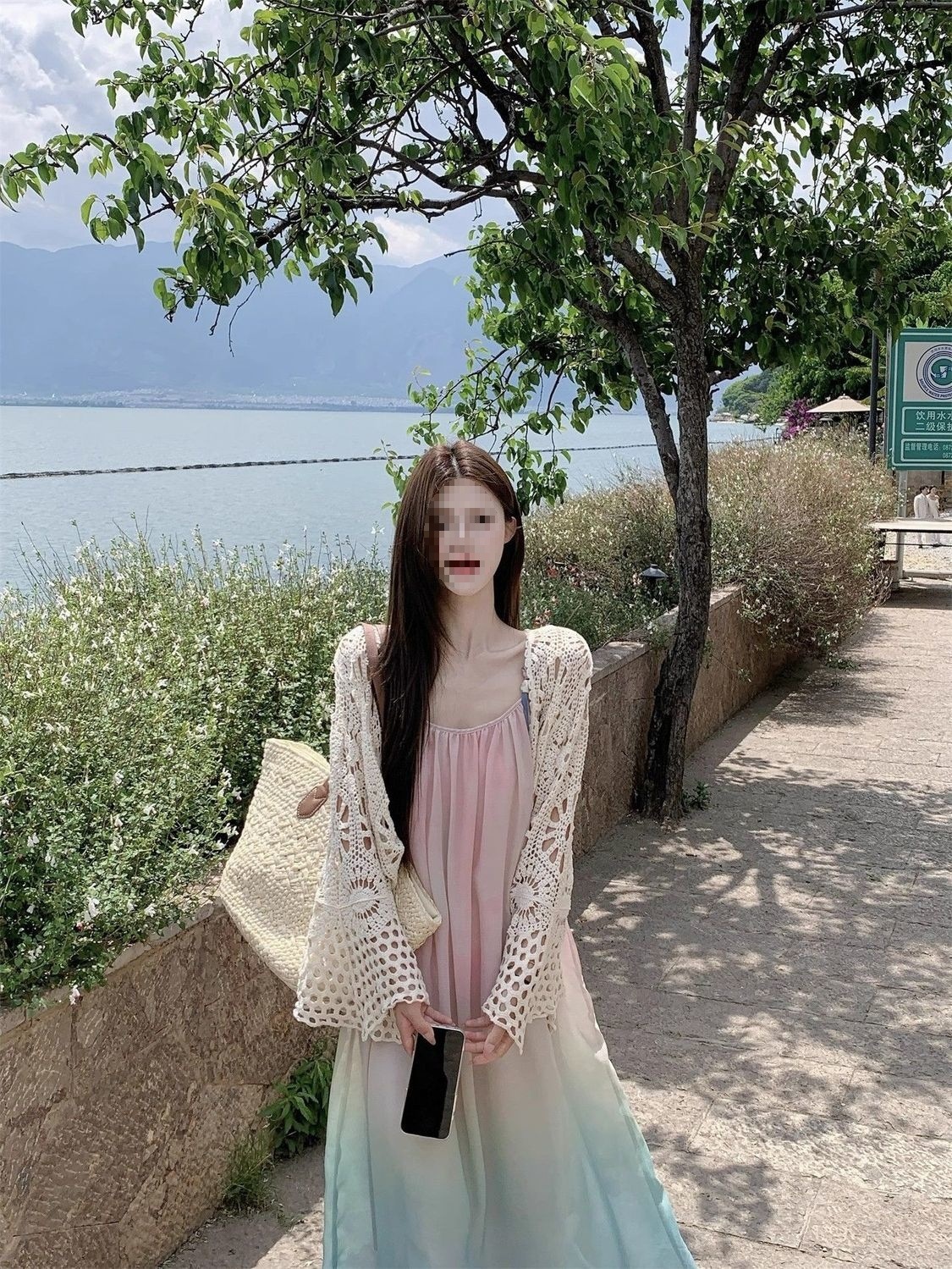 Đầm maxi nữ dây treo họa tiết ombre loang màu phong cách biển — Đầm voan (Version), Đầm voan (phiên bản thường) chi tiết 4