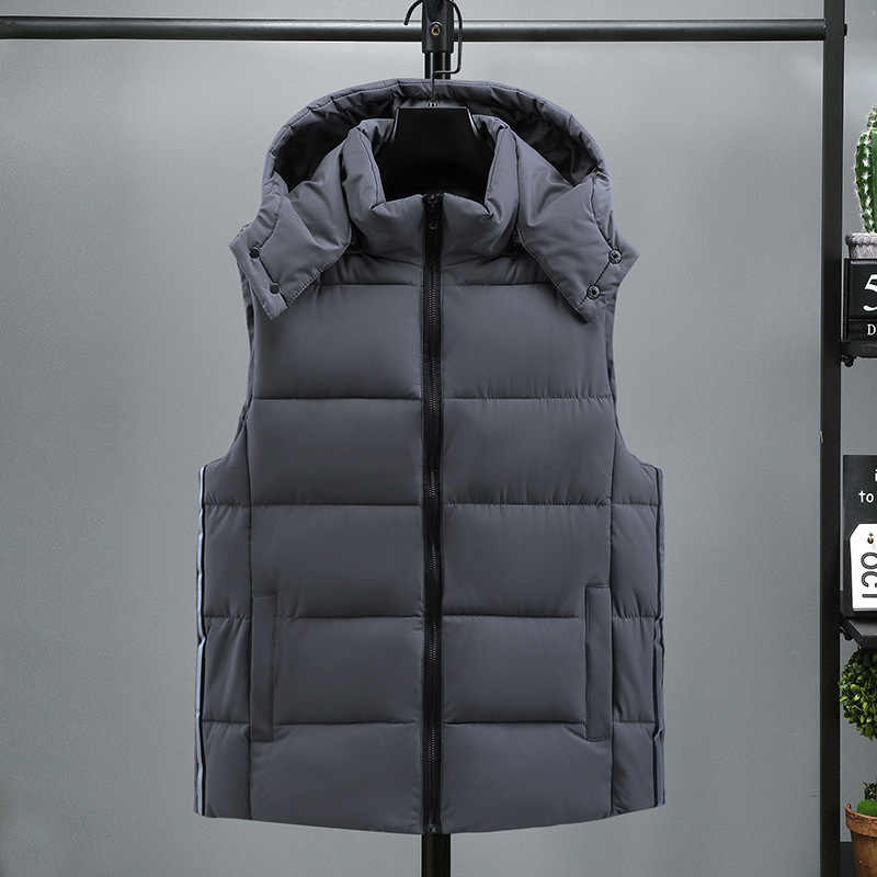 Herrkläder Ny höst- och vinterväst i bomull med avtagbar huva för kylskydd utomhus och värme förtjockad väst moderiktig _voghion.com