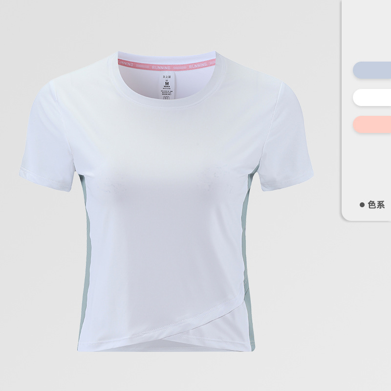 Wicking de humedad Deportes de manga corta casual para mujer camiseta de manga corta para mujer color sólido que adelgaza deportes elásticos mujeres de manga corta