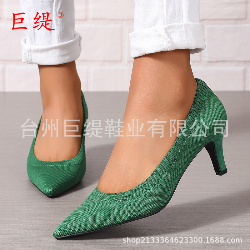 Spot Export Large Size Women's Fashion Outer Shoes Wish Amazon Fashion Pointed Toe Knitted Stiletto Women's Shoes