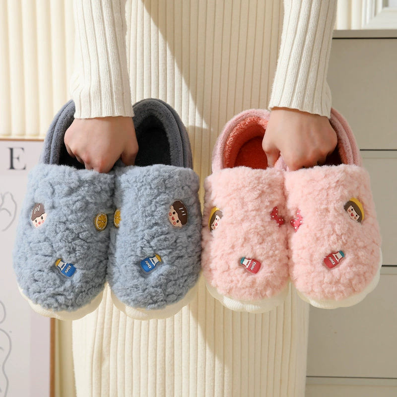 Хлопчатобумажные тапочки женские зимние домашние мультфильмы милые толстые подошвы пары плюшевые теплые роды хлопчатобумажные туфли для мужчин