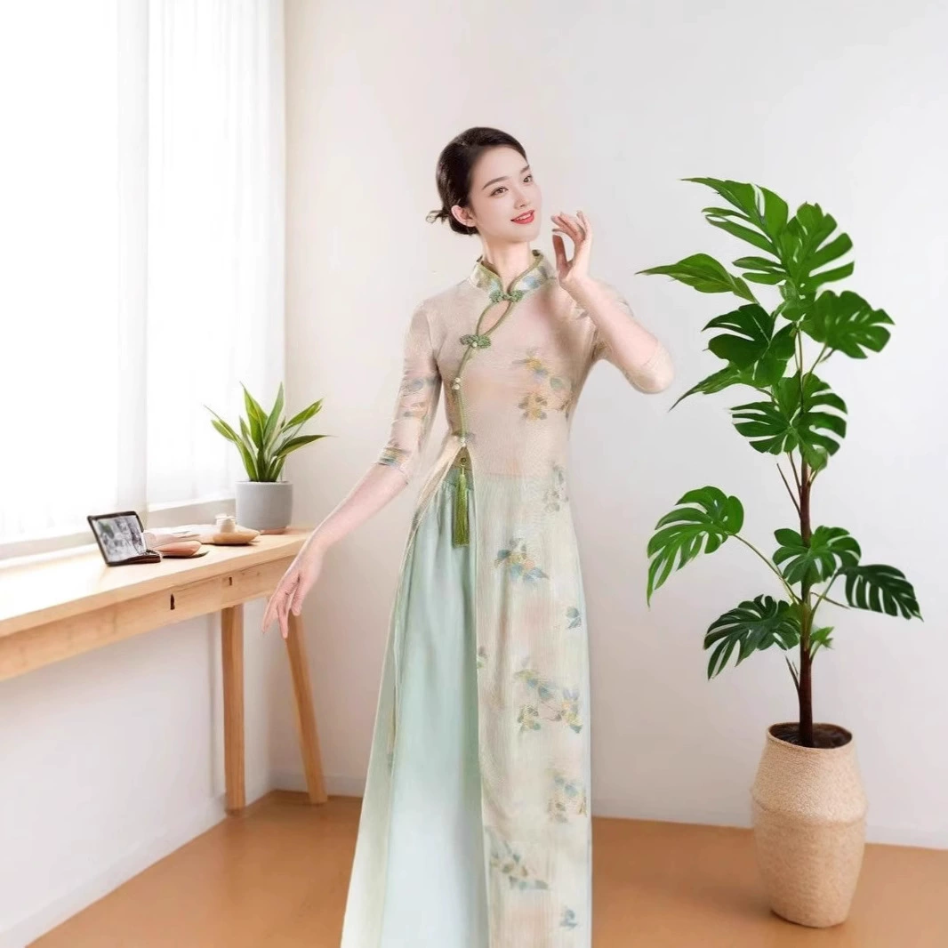 Cheongsam Dance Костюм Женская эластичная Китайская Танцевальная Тренировочная Костюм Классическая Танцевальная Костюм для Взрослых Танцевальная Представка