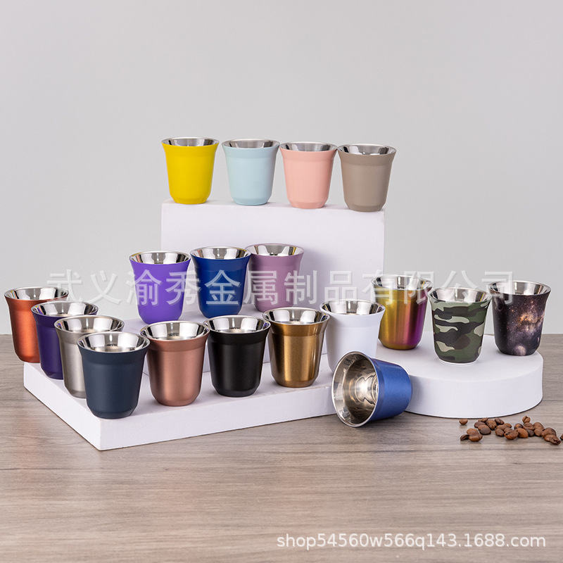 Taza de café de acero inoxidable 304, taza de doble capa para chupito, taza de espresso, taza aislada 80ml160ml250ml