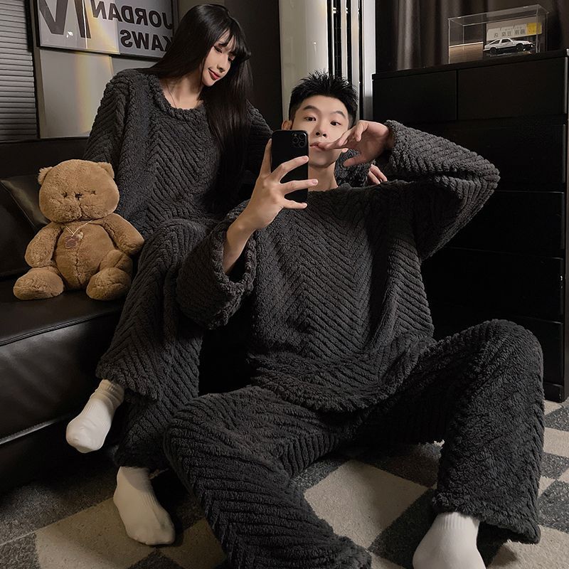 Flannel Pajamas for Women Winter Thickeneded Coral Velvet Autumn and Winter 2025 New Couple Warm and Comfortable Two-Piece Suit