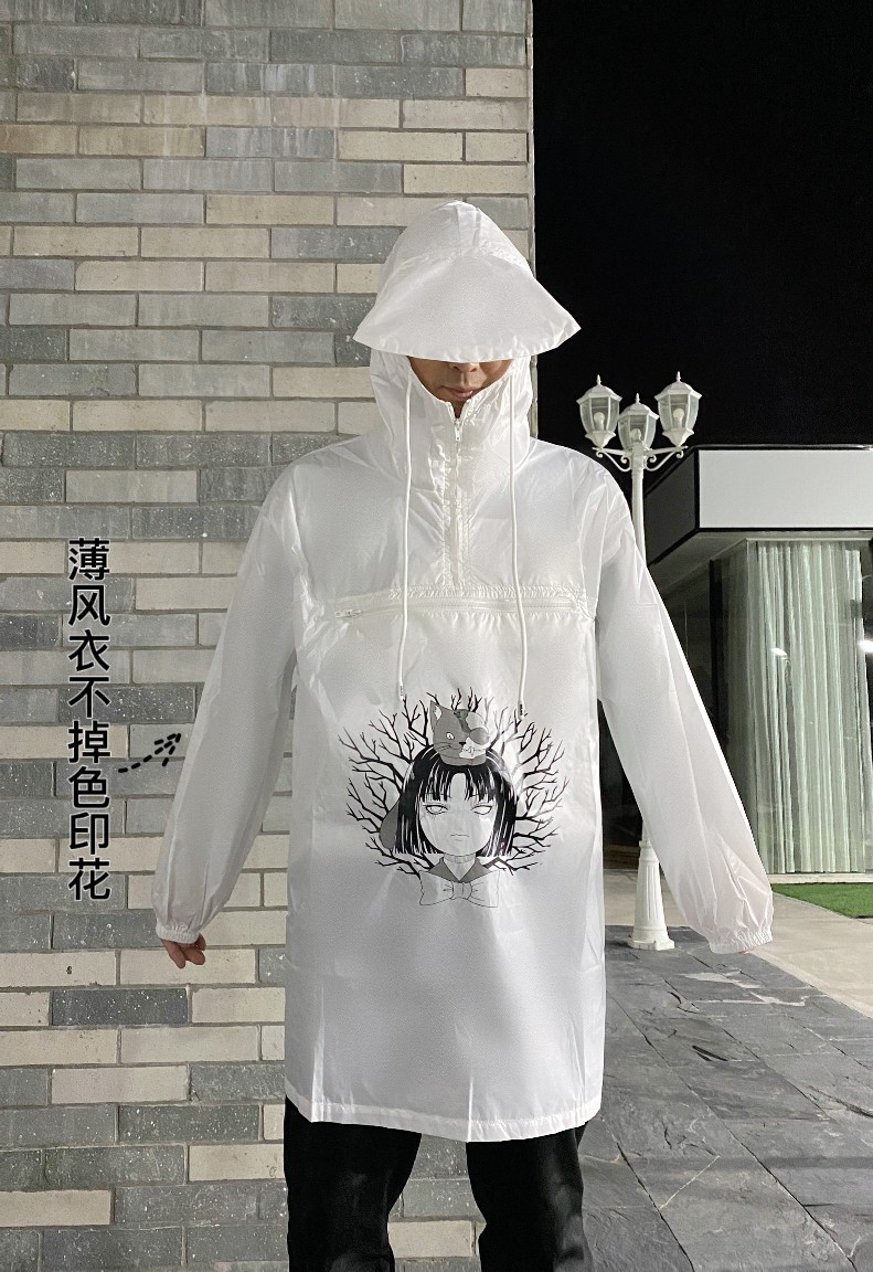 2022春季欧美时尚韩版防水风衣白色宽松拉链男女百搭防晒衣